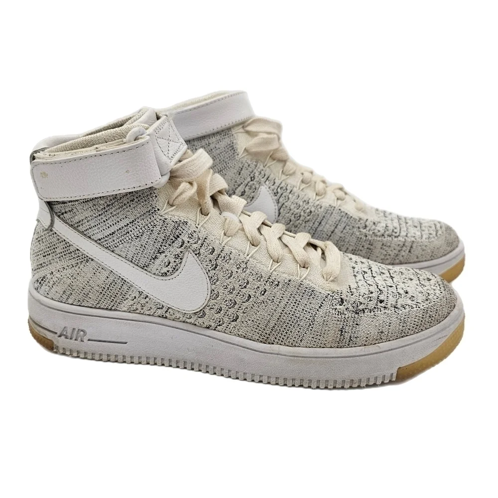 Nike Womens Air Force 1 AF1 Flyknit RARE MID White Ivory Grey Shoes Size 10